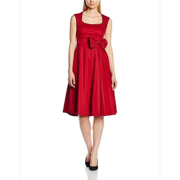 Lindy Bop Red GRACE Swing Dress Bow Front Square Neck Retro Pinup, Size M - Picture 1 of 9